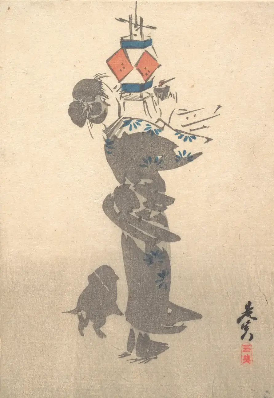 Lighting a Hanging Lantern for the Obon Festival | Shibata Zeshin 柴田是真 - 浮世繪畫廊