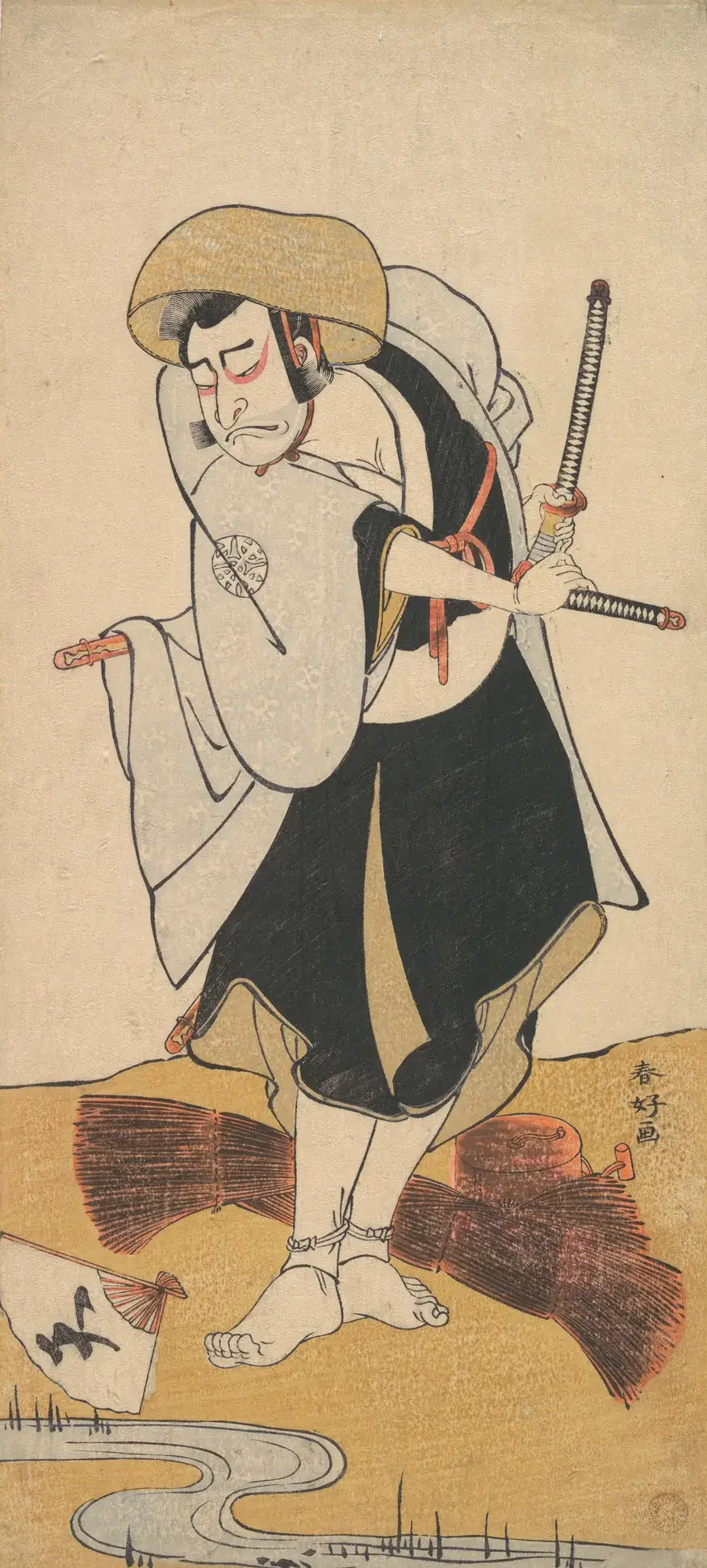 The First Nakamura Nakazo as a Ronin Samurai Attired in a Black Kimono