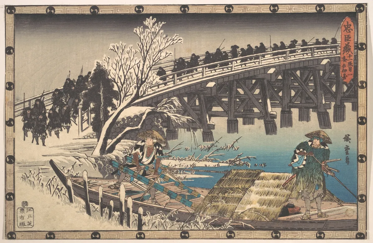 The Loyal Ronin Crossing the Long Bridge to Embark for the Night Attack upon Moronao