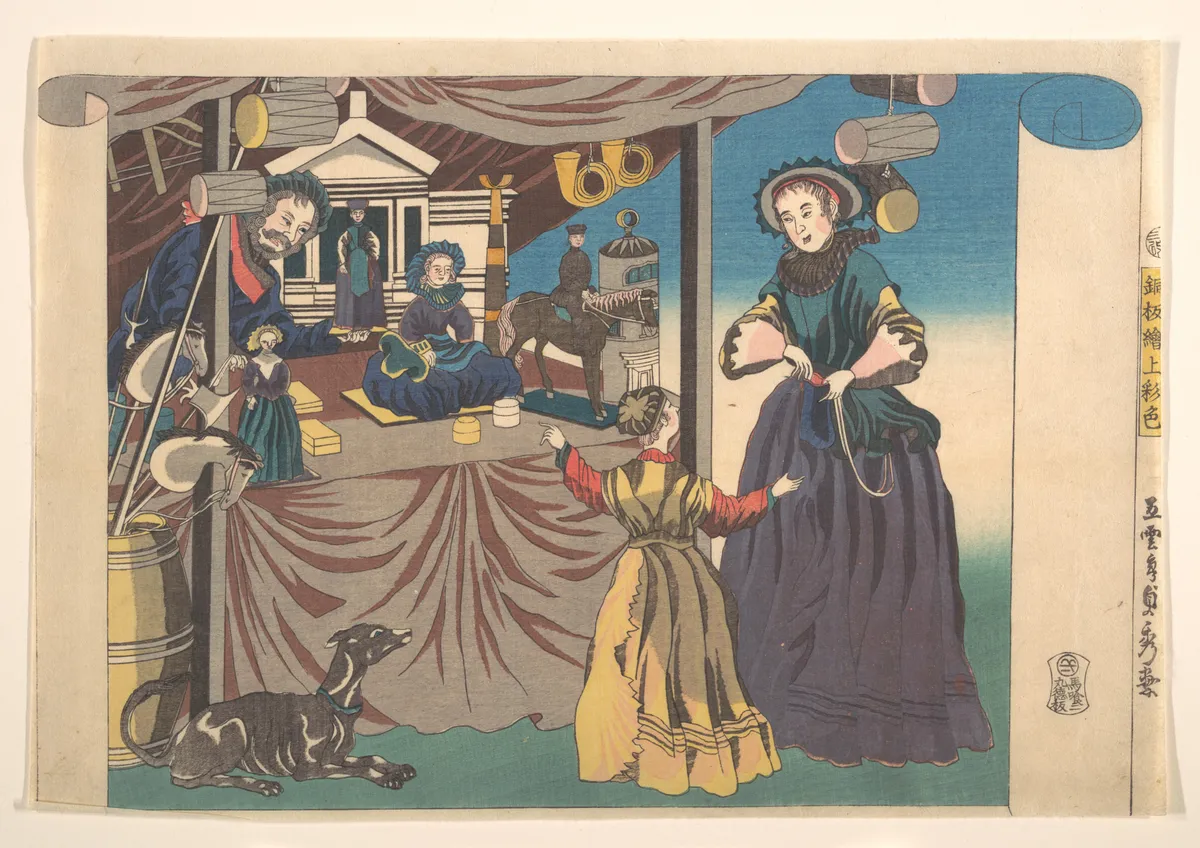 Color Print of a Copperplate Picture of a Toy Shop | Utagawa (Gountei) Sadahide - 浮世繪畫廊