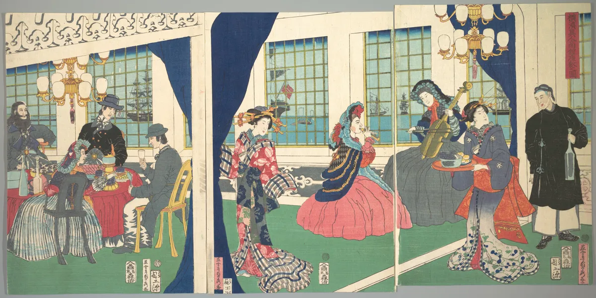 Foreigners in the Drawing Room of Foreign Merchant's House in Yokohama | Utagawa (Gountei) Sadahide - 浮世繪畫廊