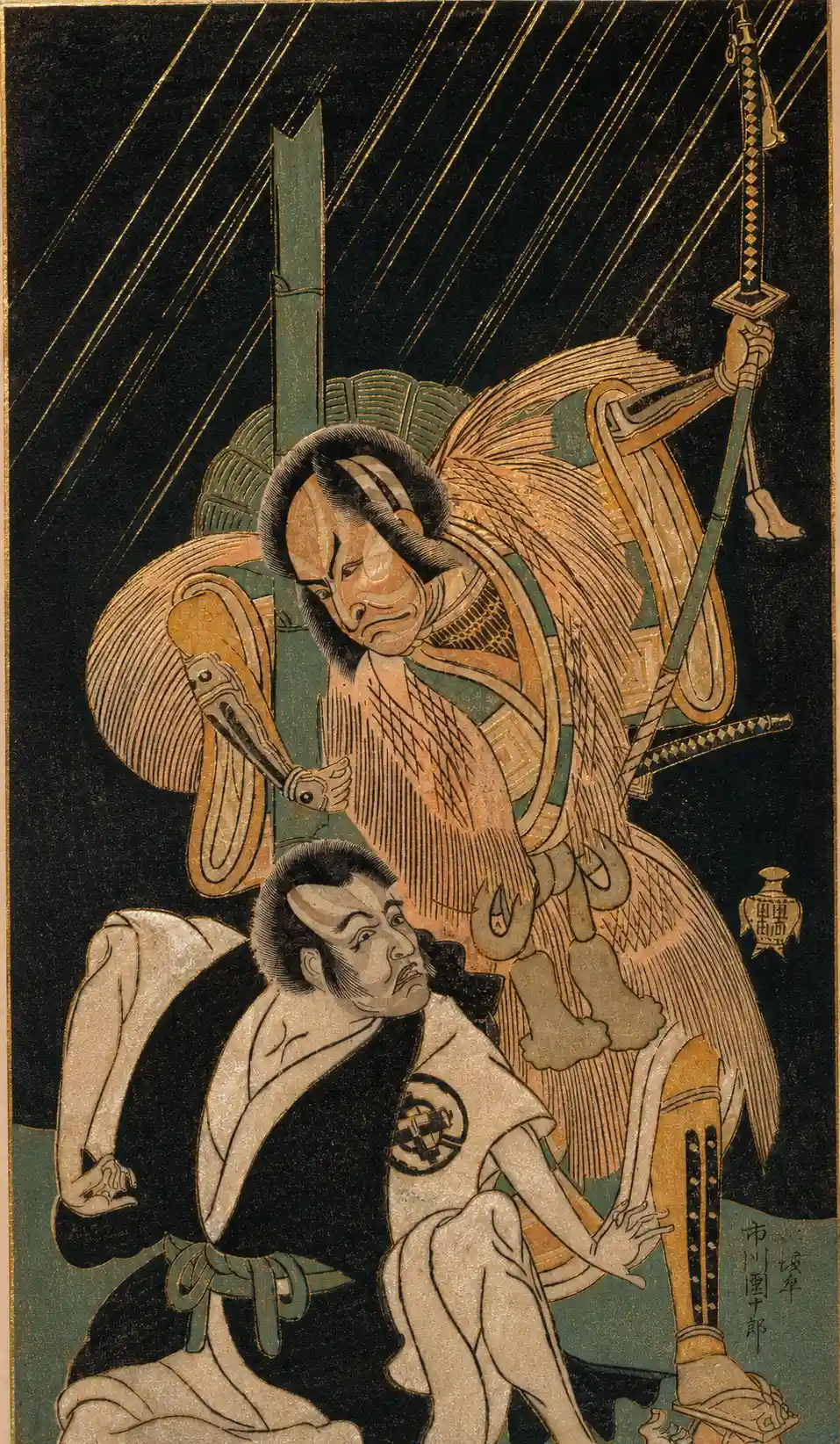 Actors Ichikawa Danjūrō IV as Yakko Yodohei and Nakamura Utaemon I as the Monk Kiyomizu no Seigen | Katsukawa Shunshō　勝川春章 - 浮世繪妖怪與怪談幽靈畫廊